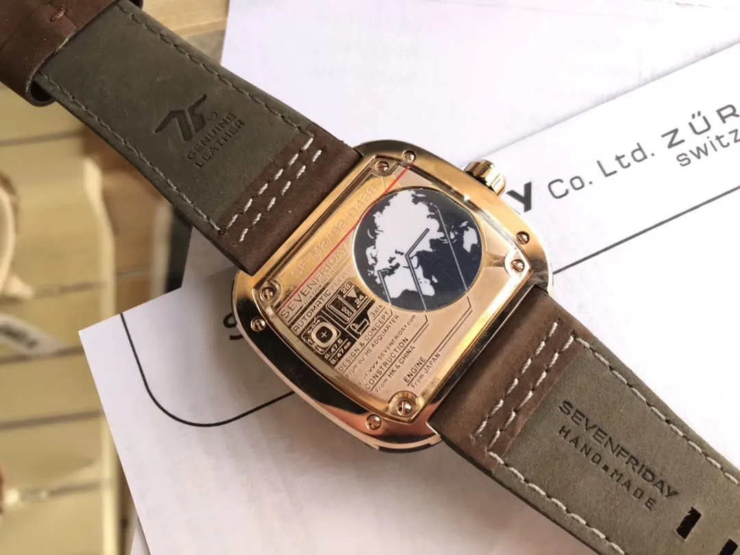 【Authentic Tmall】💰1640! Sevenfriday M2/02-D438 original imported 8215 mechanical movement, tempered blue light glass, imported calf leather strap, high-grade 316 stainless steel case (47mmx47mm) high-end market quality, pay attention to the workmanship details (all series support NFC sensing function), equipped with counter packaging gift box gift bag